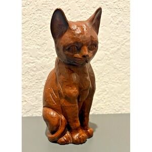 Vintage Red Mill Mfg 1985 Sitting Cat Figurine Crushed Pecan Resin 6" Tall USA